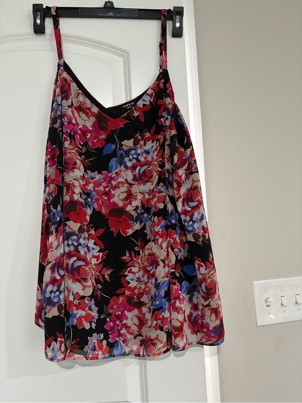 torrid Sophie Black Floral Slip Camisole with Red, Pink and Blue Flowers size 3